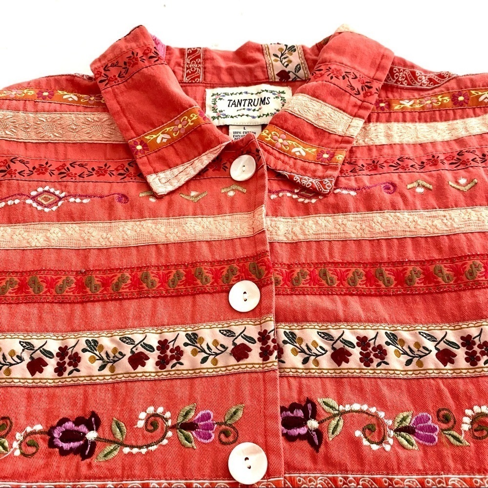 Orange Cotton Blazer Sz Large Embroidered Jacket Boho Lightweight Summer - Picture 4 of 10